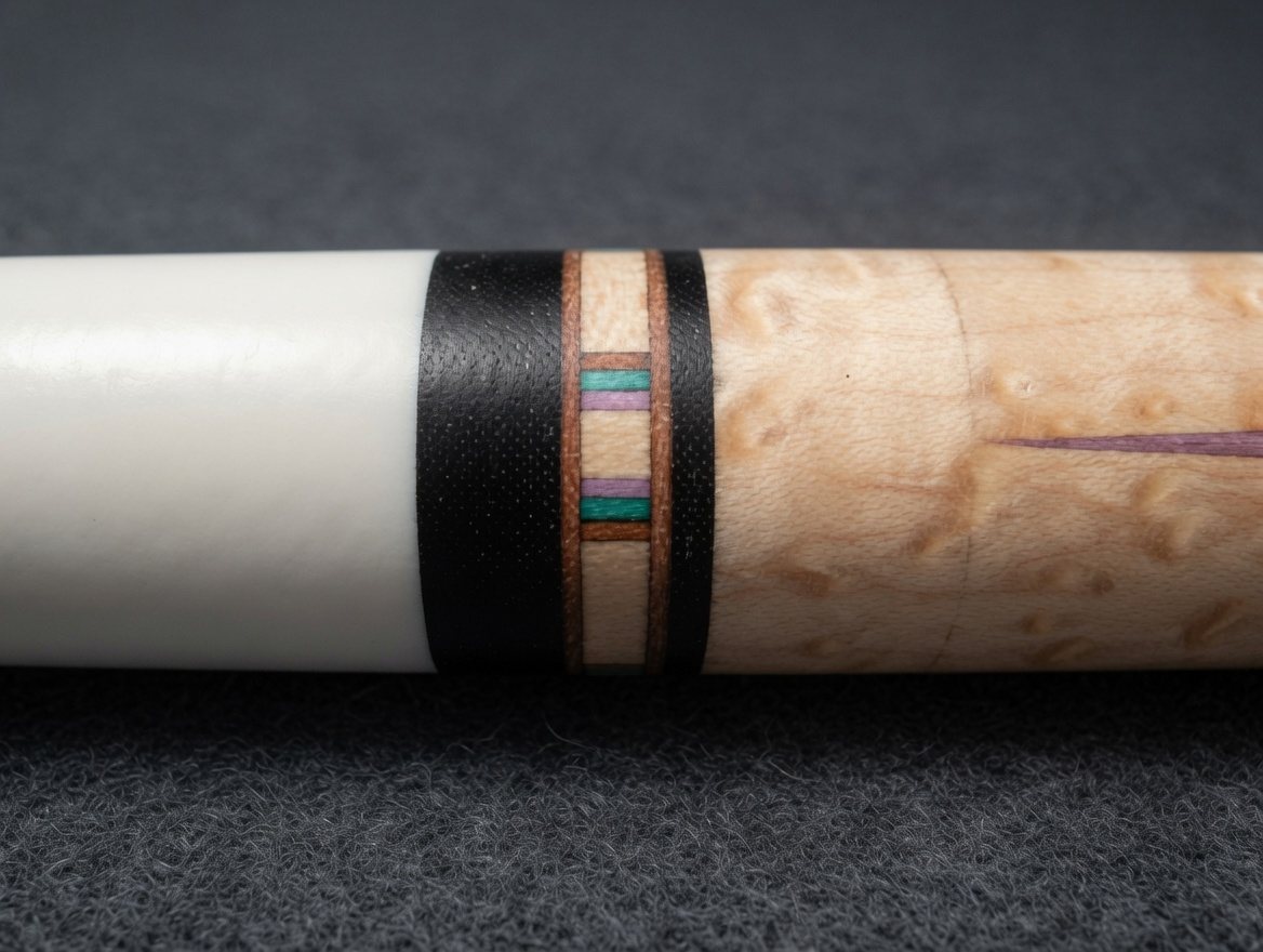 Maple cue with black leather wrap and exotic forearm