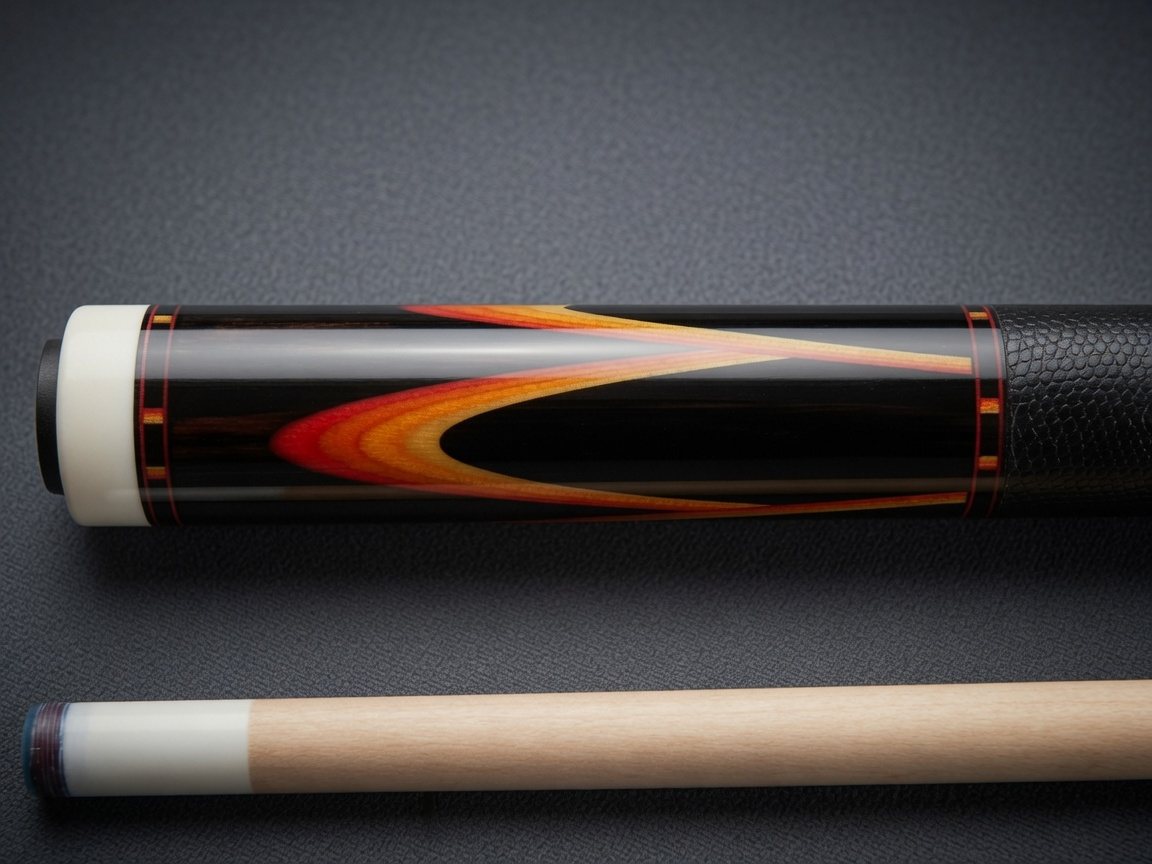 Birdseye maple cue with purple and black inlaid points