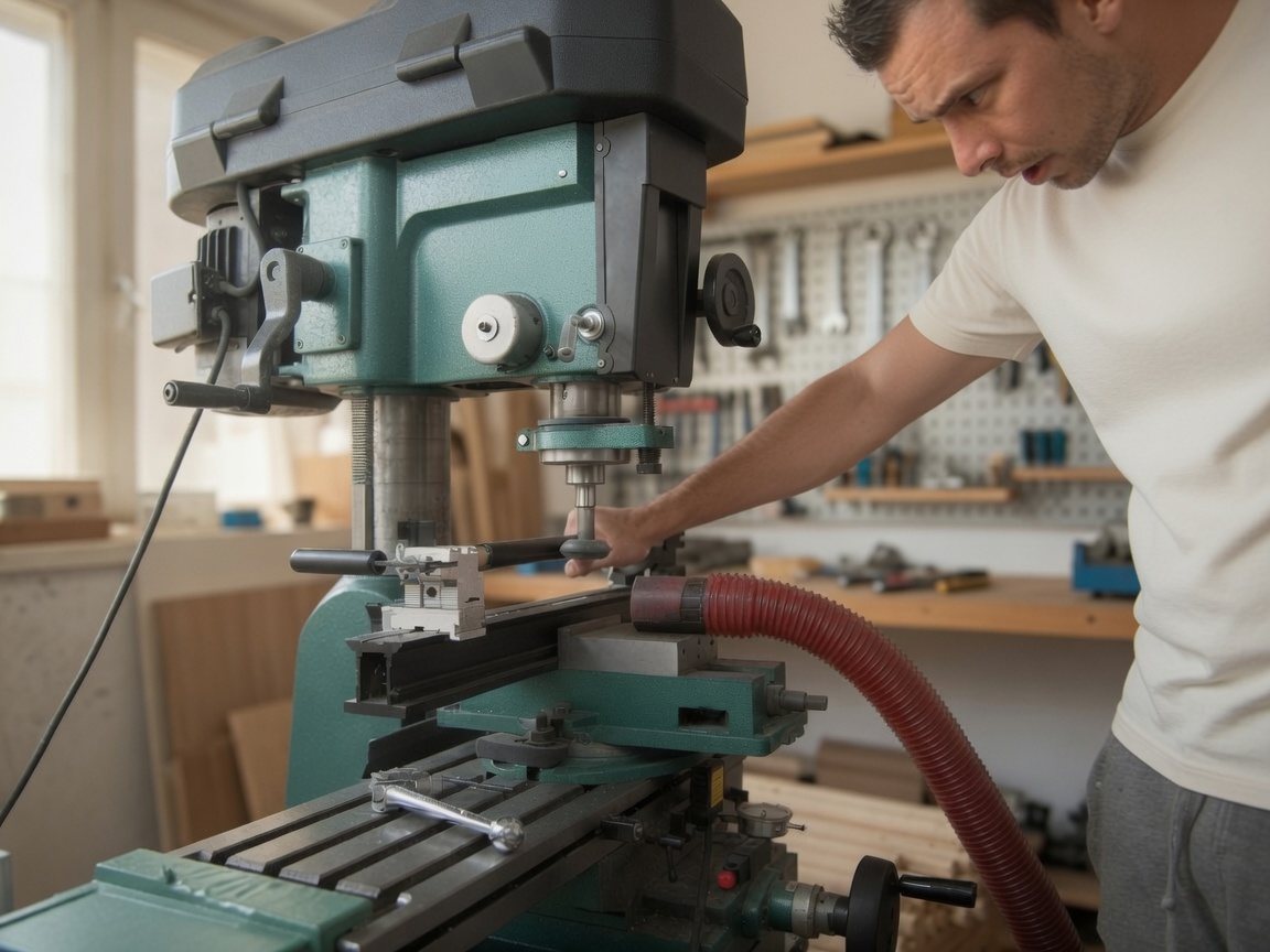 Dustin performing cue repair work on his shop machinery